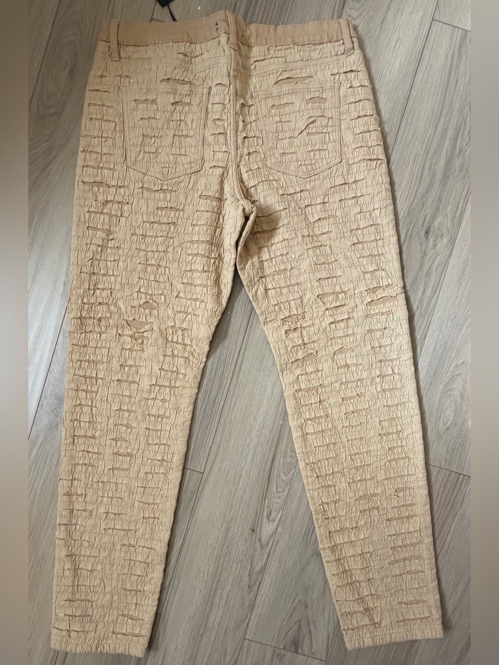 NWT Fashion Nova Men Khaki Stone Wall Slim Unique Distressed Shredded Pant 38